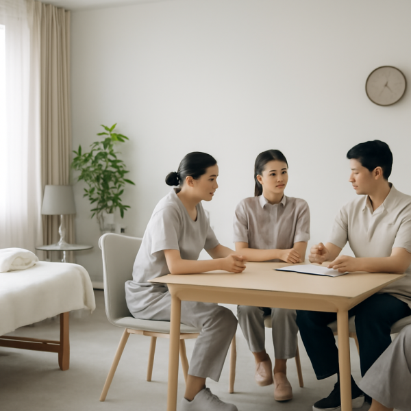 마사지샵 업무 환경에서 협력하는 관리사들