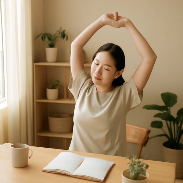 마사지 관리사가 업무 후 휴식하며 자기관리를 하는 모습