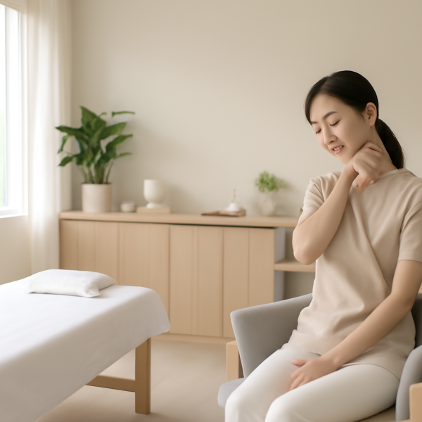 마사지 관리사가 편안한 환경에서 스트레스 관리를 하는 모습